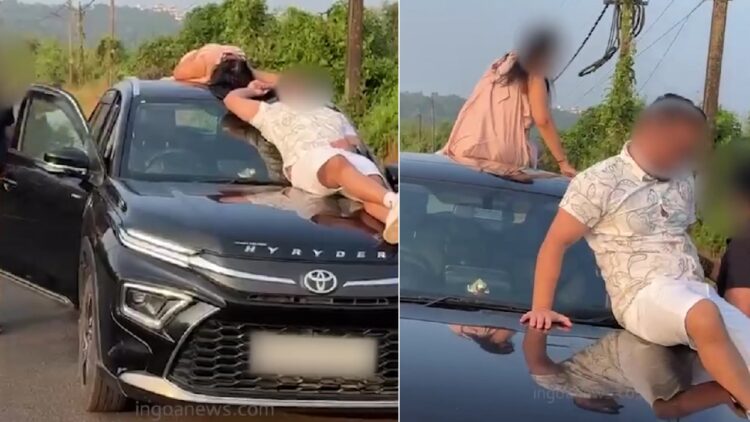 Couple Seen Sleeping on Roof and Bonnet of Moving Car