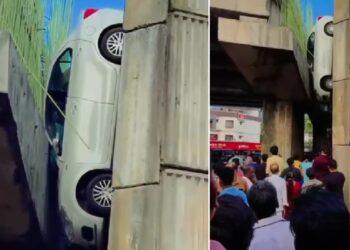 Maruti Dzire Falls Off Bridge in Kerala