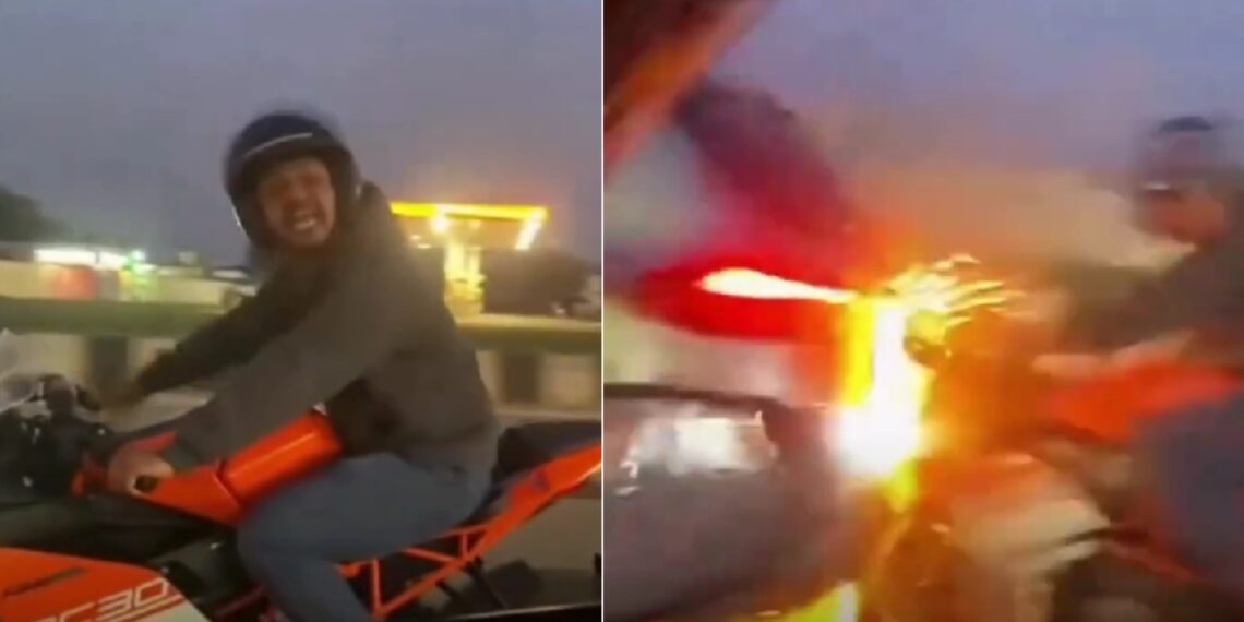 Road Rage Backfires as Furious KTM Rider Ends up Hitting a Car