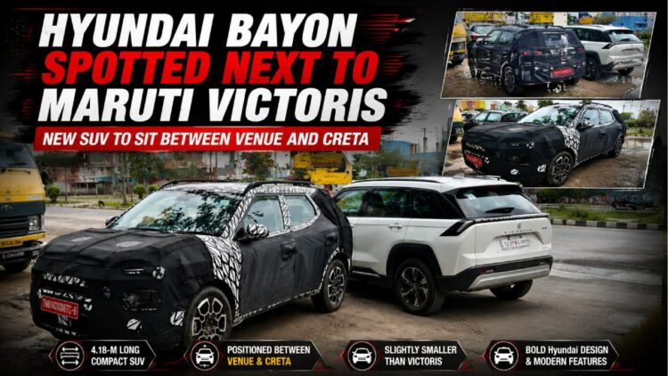 Upcoming New Hyundai Bayon Spotted Alongside Maruti Victoris