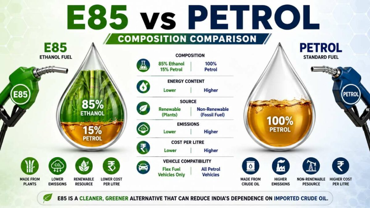 E85 vs Petrol Comparison Infographics