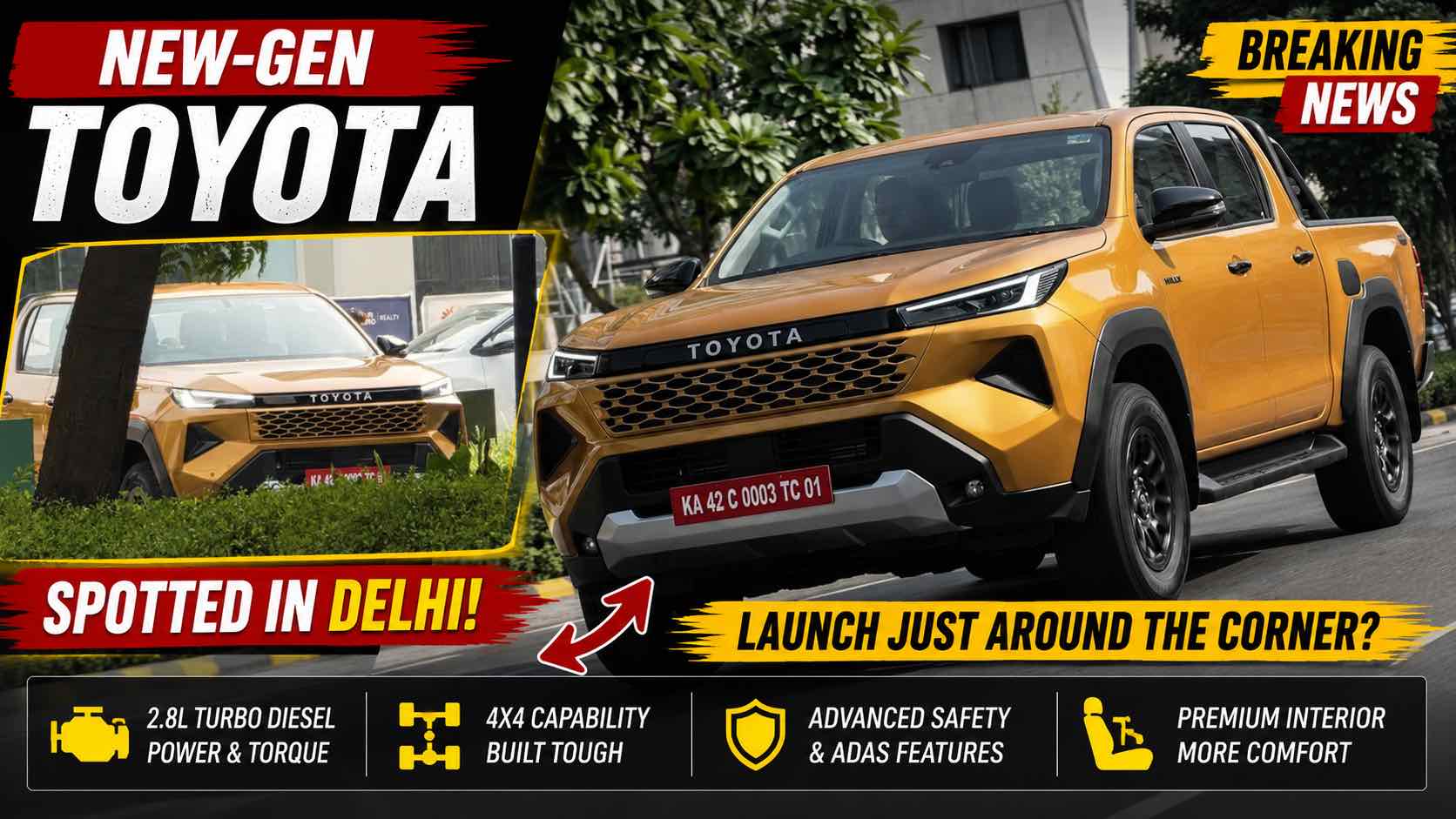 New-Gen Toyota Hilux Spotted in Delhi, Hints at Imminent Launch