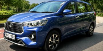 Toyota Rumion Long Term Review Front THree Quarters Blue Colour