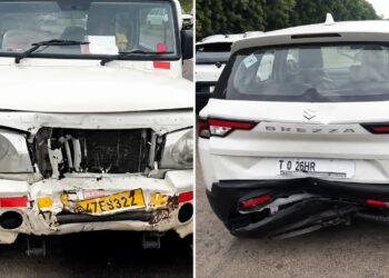 Maruti Brezza CNG Hit by Pickup Truck