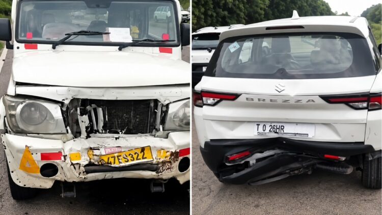 Maruti Brezza CNG Hit by Pickup Truck